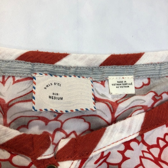 Anthropologie Postmark Red Floral Striped Henley - Picture 7 of 8